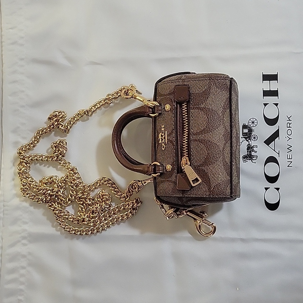 CoachTanMiniBagwithCoachGoldChain